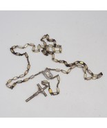 Clear Beaded Chain Rosary Necklace Cross Pendant - £28.59 GBP