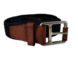 LACOSTE ~ LEATHER &amp; ELASTIC CANVAS BELT ~ BLUE &amp; BROWN -   SIZE XL 47 &quot; ... - $22.76