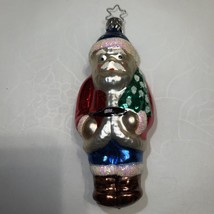 Old World Christmas Inge Glass Ornament Santa in a Blue Hat with Tree - £11.86 GBP