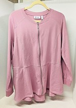 D &amp; Co Denim &amp; Company Soft Pink Zip Front Jacket Knit Tee Shirt Fabric Women L - £17.80 GBP
