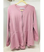 D &amp; Co Denim &amp; Company Soft Pink Zip Front Jacket Knit Tee Shirt Fabric ... - £17.60 GBP