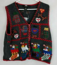 Segue HO HO HO Women&#39;s Christmas Sweater Vest With Teddy Bear Design Size XL - £15.31 GBP