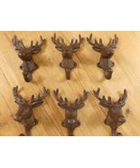 6 Rustic Elk Deer Moose Head Hooks Cast Iron Coat Hook Rack Restoration Hat - $990.39 MXN