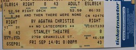 AGATHA CHRISTIE 2001 &quot;And Then There Were None&quot; Ticket Stanley Theatre V... - $6.77 CAD