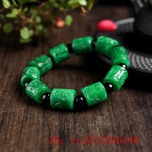 Natural Green Jade Bracelet Hand Carved Money Beads Accessories DIY Bracelets Ge - £36.64 GBP