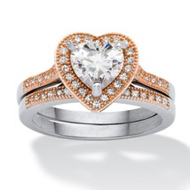 1.40 Tcw Heart Rose Gold Over Sterling Silver Bridal Ring Set Size 5 6 7 8 9 10 - £158.18 GBP