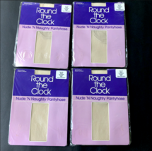Lot of 4 Round the Clock Nude&#39;Naughty Pantyhose Sheer Sz Model 130-165 L... - $26.99