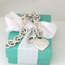 6&quot; EXTRA SMALL Please Return to Tiffany &amp; Co Silver Heart Tag Charm Brac... - £296.31 GBP