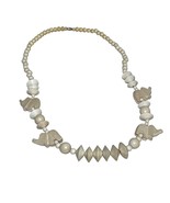 Vintage Carved Wood Beaded Elephant Chunky Necklace Beige - $276.80 MXN