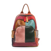 SC Vintage Leather Colorful work Women Backpack Zip Casual  Bags Leather Female  - £134.41 GBP