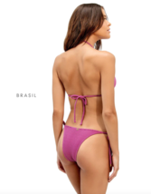 Vi X Swim Lotus Rib Texture Fabric Kayla Tie Side Brasil Bikini Bottom (L) Nwt - £77.06 GBP