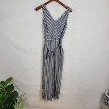 Ann Taylor Loft Womens Jumpsuit 0 Gray Linen Striped Tie Waist Wide Leg - £20.57 GBP