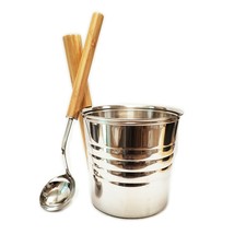 Stainless &amp; Bamboo Sauna Bucket and Ladle Set - FREE SHIPPING! - £79.11 GBP