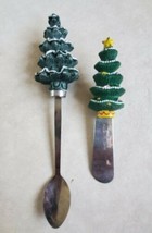 Cheese Knife Spreader &amp; Spoon Christmas Tree Stainless Steel Set Butter ... - £9.34 GBP
