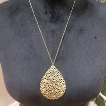 Women Fashion Chunky Rhinestone Beads Gold Tone Shaped Pendant Teardrop Necklace - £21.00 GBP