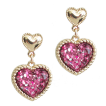 Glittering Valentines Heart Facet Stud Earrings Gold - £11.34 GBP
