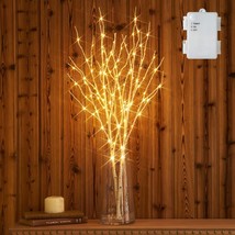 Lighted Artificial Twig Birch Branch with Fairy Lights 32IN 100 LED Battery Oper - £31.97 GBP