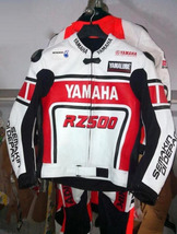 Men Yamaha White Red Customized Motorcycle Racing Leather Jacket CE Armor - $185.00