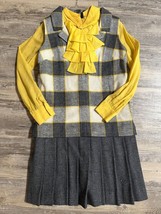 Vintage 60s 70s Howard Wolf Drop Waist Plaid Wool Dress Ruffle Pleated M... - $38.54