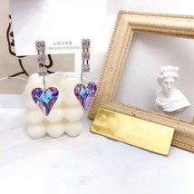 MENGJIQIAO Korean Asymmetric Heart Crystal Long Drop Earrings For Women Elegant  - £7.48 GBP
