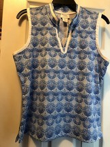 NWT SIGRID OLSEN Golf & Tennis Blue Split Neck Sleeveless Mock Shirt S M L image 2