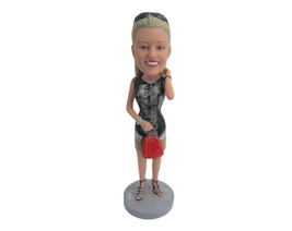 Custom Bobblehead Lady Wearing A Short-Sleeved Dress And A Skirt With Fashionabl - £71.14 GBP