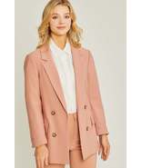 Wood Pink Casual Loose Button Woven Vertigo Work Office Blazer - £27.65 GBP