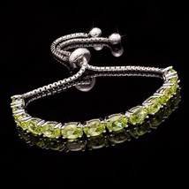 Gift 12Ct Oval Cut Lab-Created Peridot Adjustable Bolo Bracelet in 925 Silver - £125.89 GBP