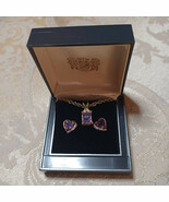 Vintage Gold Tone Necklace &amp; Purple Heart Shaped Earrings - $16.29 CAD