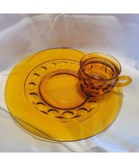 Vintage Indiana Amber Glass Kings Crown Snack Luncheon Plate &amp; Cup Set. - £8.48 GBP