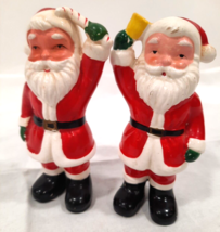 Santa Claus Salt and Pepper Shakers Japan Bell Candycane Vintage Ceramic - £7.46 GBP