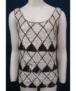 Vintage BEADED TOP Fringe Sequins 50s 60s Cropped WIGGLE Sleeveless Large - $44.07