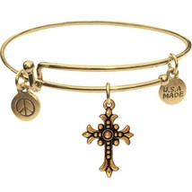 Goldtone Bangle Bracelet and Vintage Cross Charm - £11.77 GBP