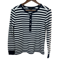 J Crew Pajama Top Women Small Blue White Stripe Waffle Knit Henley Butto... - £7.97 GBP