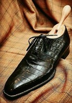 Men Handmade black Crocodile Patterned shoes, Mens black Alligators dress shoes - £137.52 GBP