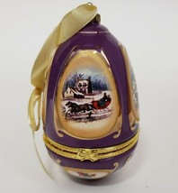Valerie Parr Purple Porcelain Musical Egg Ornament w box Mr Christmas 2008 - $15.00