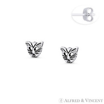 Tiny Cat / Kitten Head Animal Lover Charm 925 Sterling Silver Flat Stud Earrings - £10.60 GBP