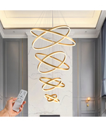 8-Rings Modern LED Chandelier Gold Dimmable Pendant Light for Foyer Livi... - $349.99