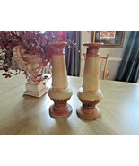 DECORATIVE PILLAR CANDLE HOLDERS CERAMIC BROWN GREEN DRIP GLAZE 16&quot; PAIR - $371.26 MXN