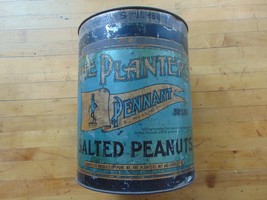 Antique Planters Salted Peanut Tin Can 10 lb 1920s w Lid Mr Peanut Nuts Canister - £35.58 GBP