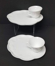2 Indiana Colony Snack Plate Cup Sets Vintage Milk Glass Harvest Grape White - £7.99 GBP