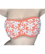 Aerie Coral Orange Floral Crochet Bandeau Strapless Swim Bikini Top Size... - $167.08 MXN
