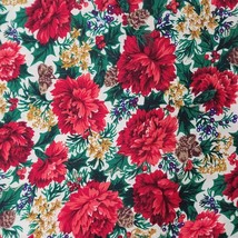 Red Floral 68x43 Acorns Holly Berries Carnation Fabric - $4.95