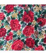 Red Floral 68x43 Acorns Holly Berries Carnation Fabric - $4.95