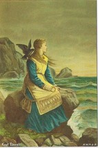 Postcard Knut Ekwall Woman By Seashore Bird On Shoulder Norway - $4.94