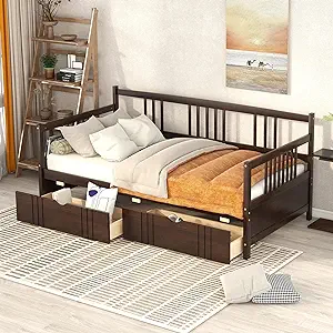 Merax Wood Daybed with 2 Drawers, Wood Slat Support, Twin Size Wooden Bed Frame, - £437.88 GBP