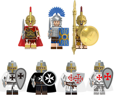 7pcs/set  Medieval Roman Knights Spartan Warriors Minifigures + Free Stand - £10.85 GBP