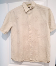 Cubavera Men Sz L Cuban Shirt Beige Button Up Cigar Linen Blend Short Sl... - $24.65