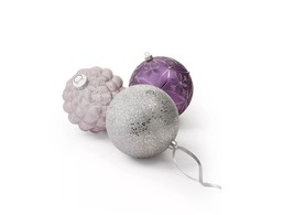Holiday Lane Royal Holiday Set 3 Shatterproof Silver-Tone &amp; Purple Ball Ornament - £23.70 GBP