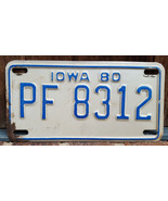 1980 IOWA Motorcycle License Plate-PF 8312-Blue/White-USA-Bike-Distresse... - $15.88